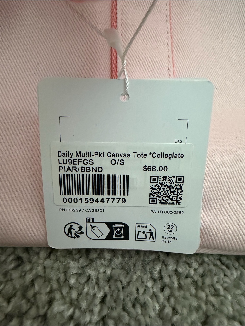Lululemon Daily Multi-Pocket Canvas Tote Collegiate Pink Pearl Blush Blend NWT - Picture 9 of 9